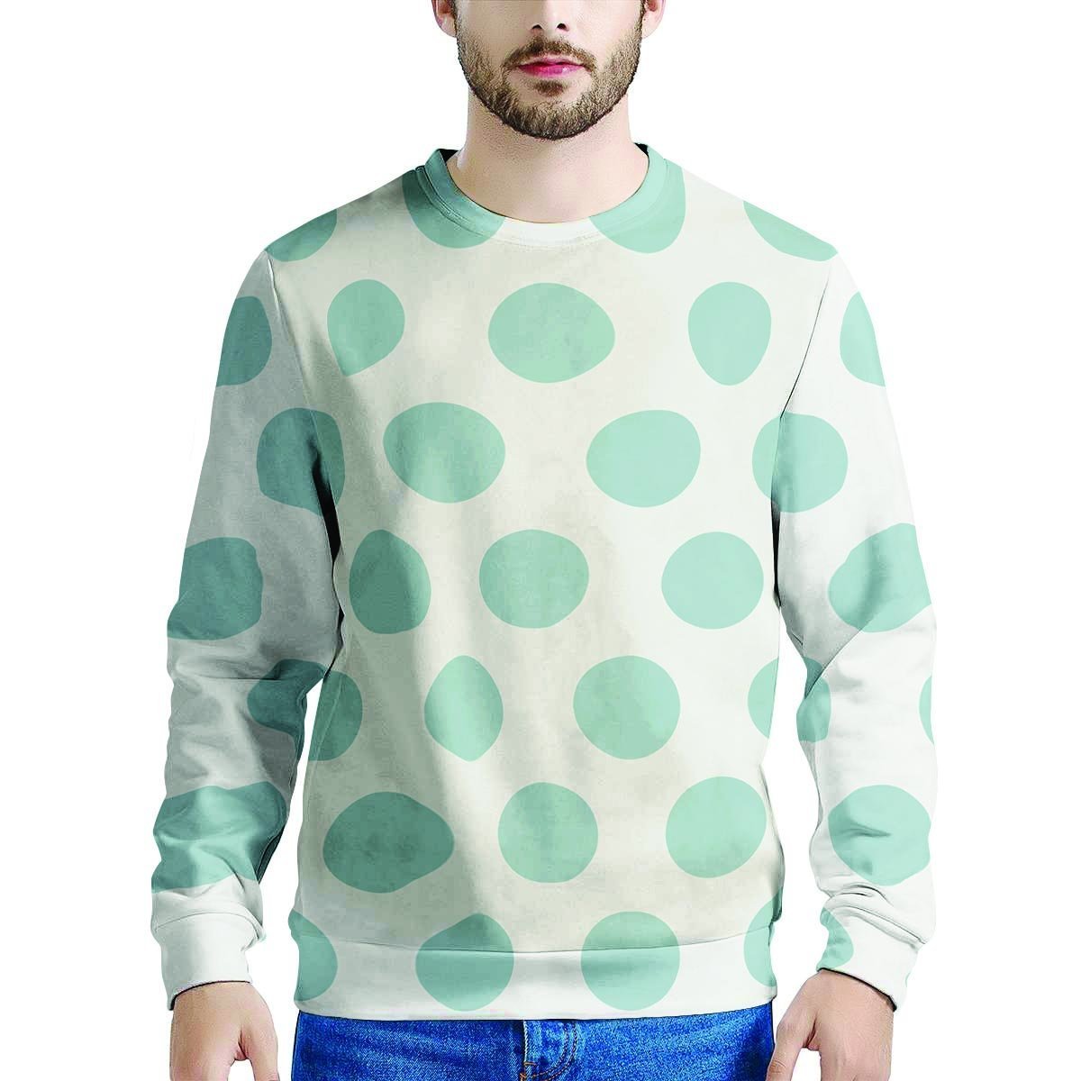 White And Turquoise Polka Dot Men's Sweatshirt-grizzshop