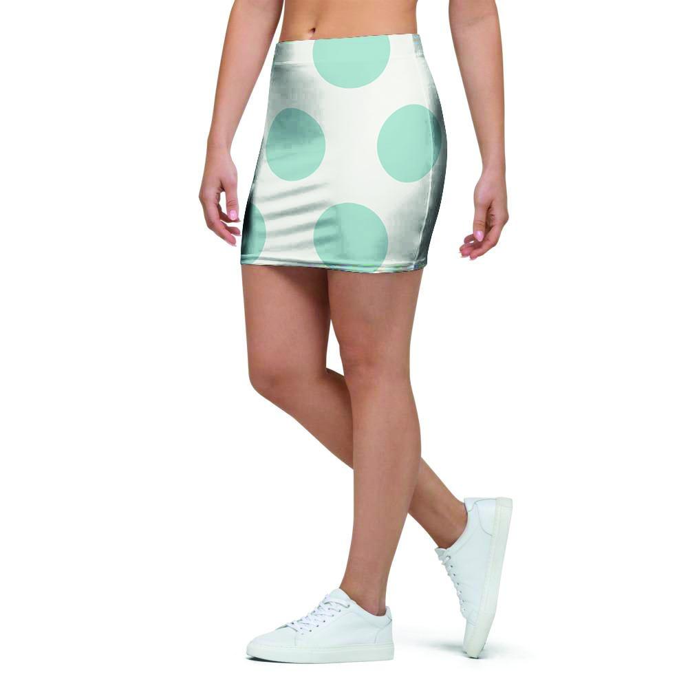 White And Turquoise Polka Dot Mini Skirt-grizzshop