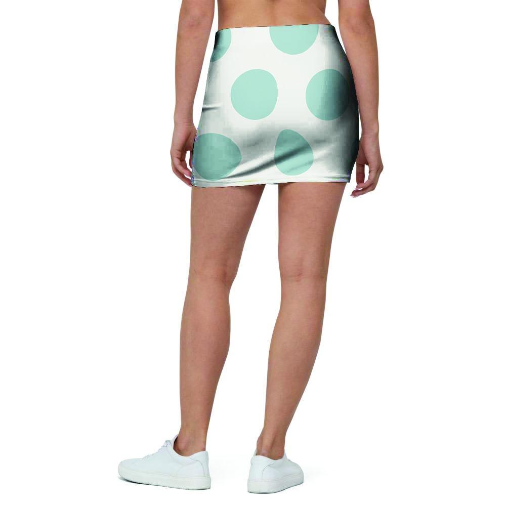 White And Turquoise Polka Dot Mini Skirt-grizzshop