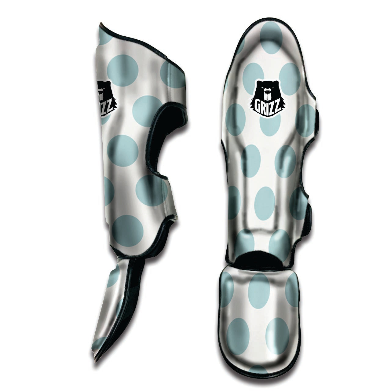 White And Turquoise Polka Dot Muay Thai Shin Guard-grizzshop