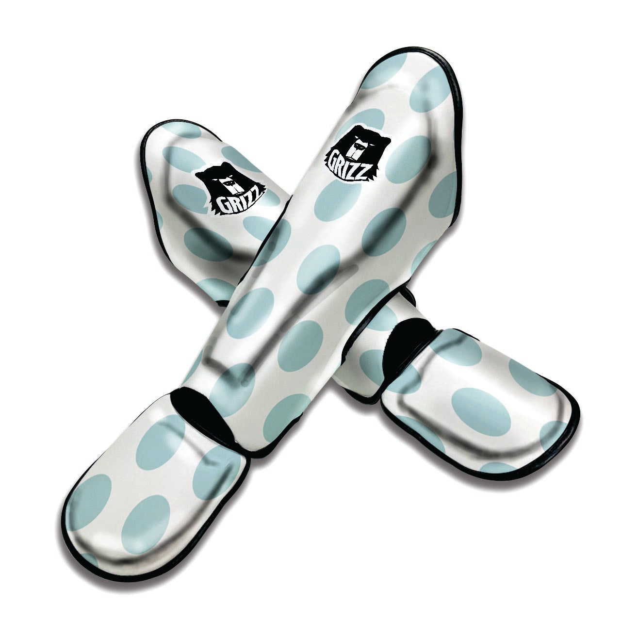 White And Turquoise Polka Dot Muay Thai Shin Guard-grizzshop