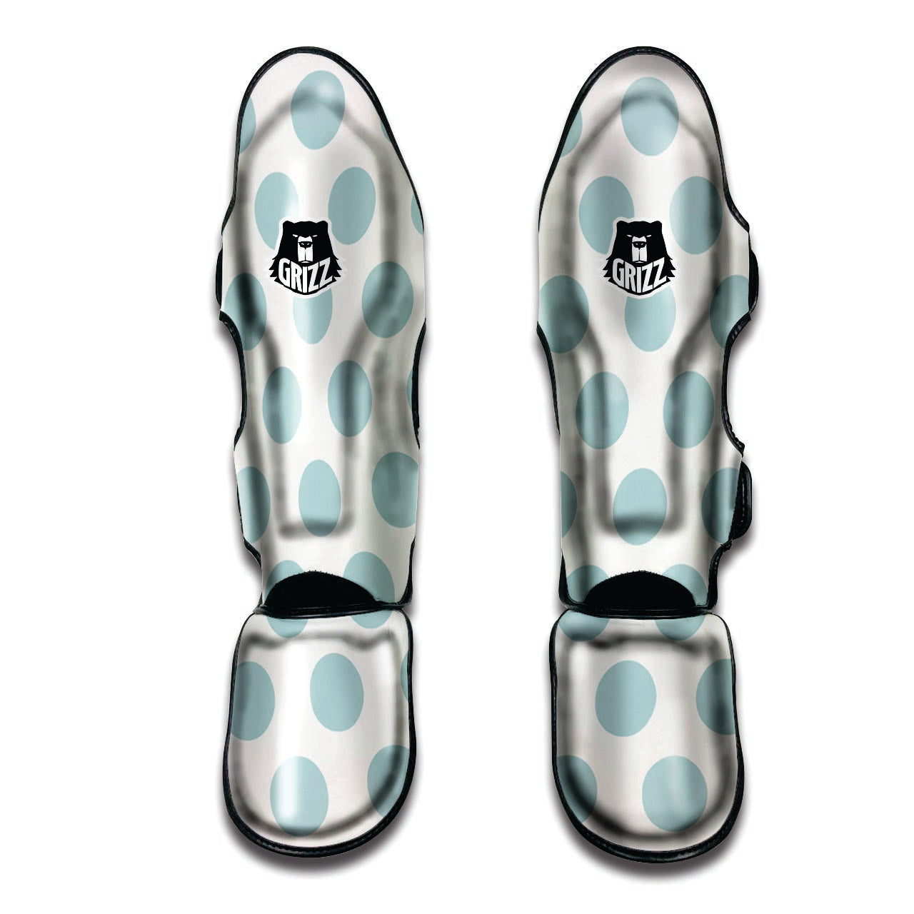 White And Turquoise Polka Dot Muay Thai Shin Guard-grizzshop