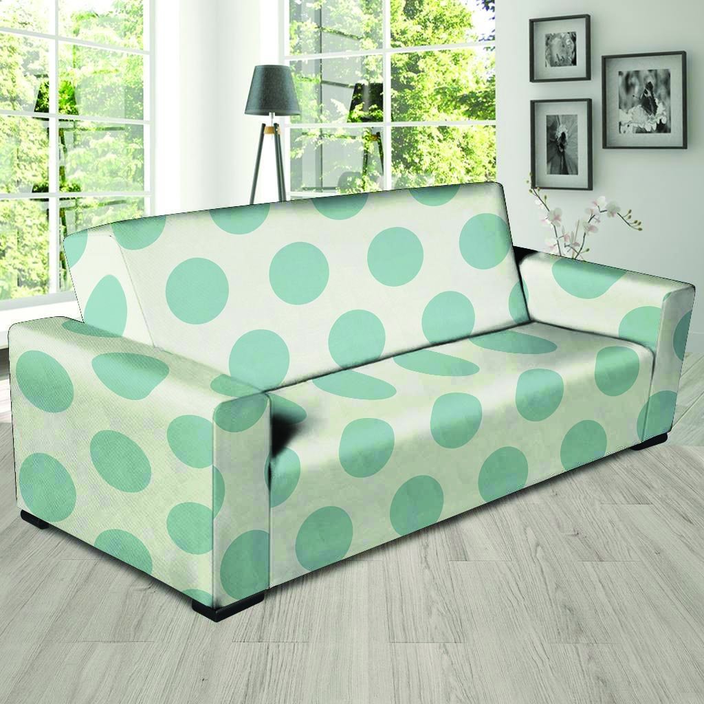 White And Turquoise Polka Dot Sofa Cover-grizzshop