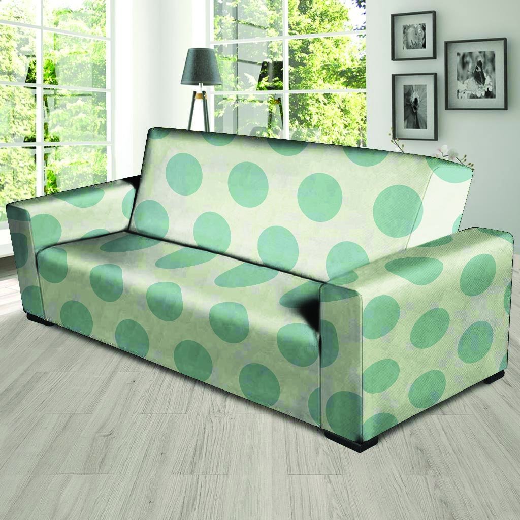 White And Turquoise Polka Dot Sofa Cover-grizzshop