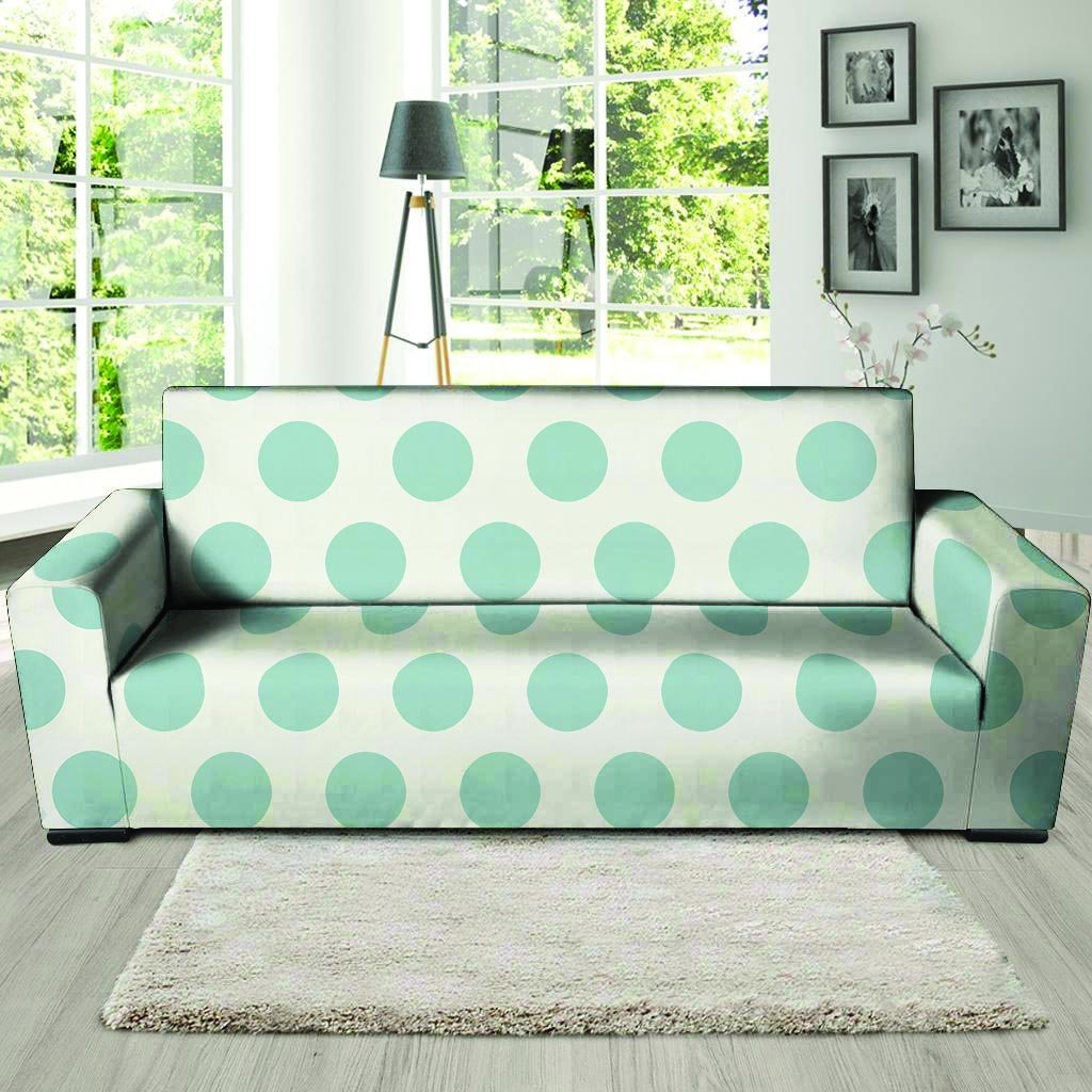 White And Turquoise Polka Dot Sofa Cover-grizzshop