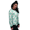 White And Turquoise Polka Dot Women's Bomber Jacket-grizzshop