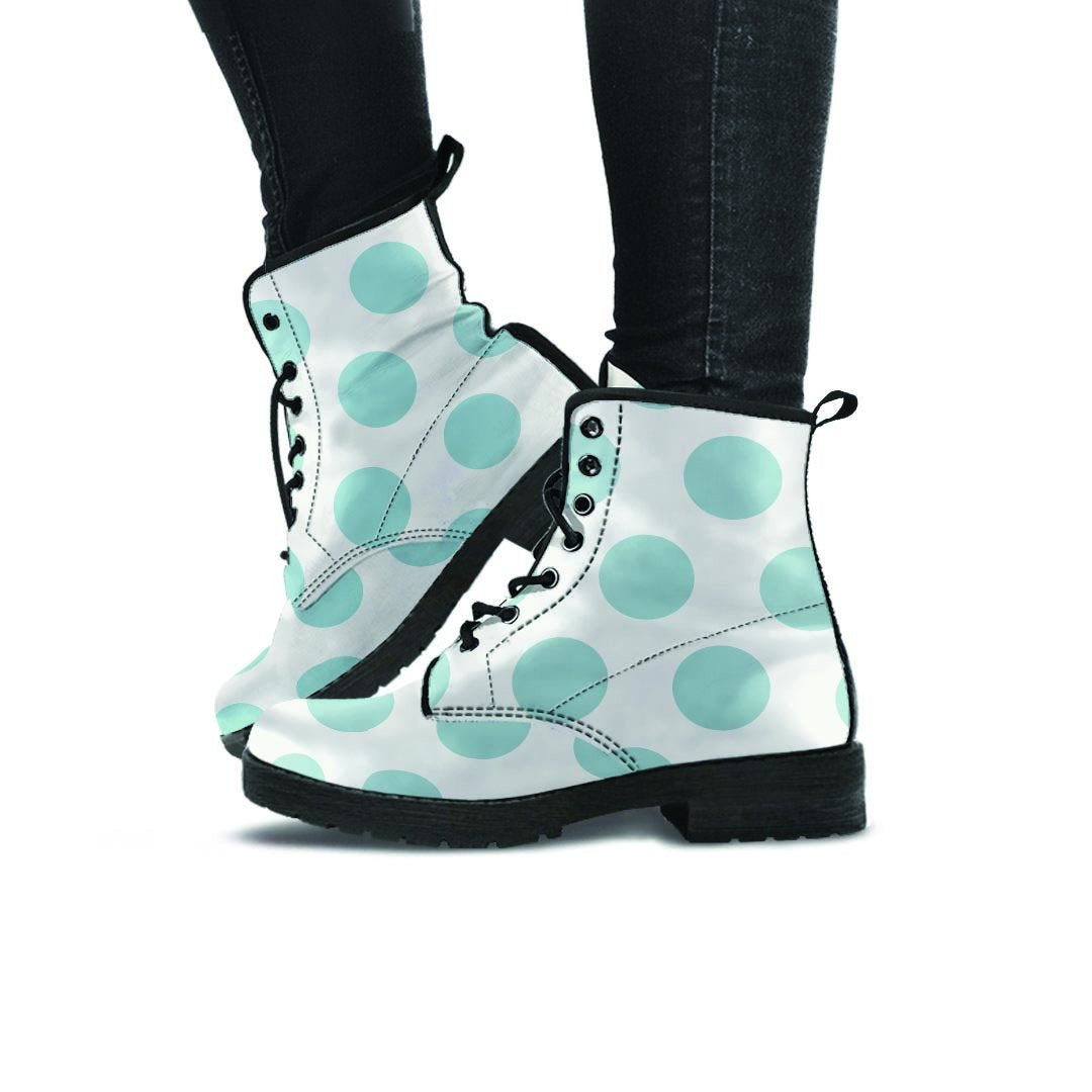 White And Turquoise Polka Dot Women's Boots-grizzshop