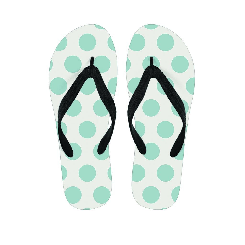 White And Turquoise Polka Dot Women's Flip Flops-grizzshop