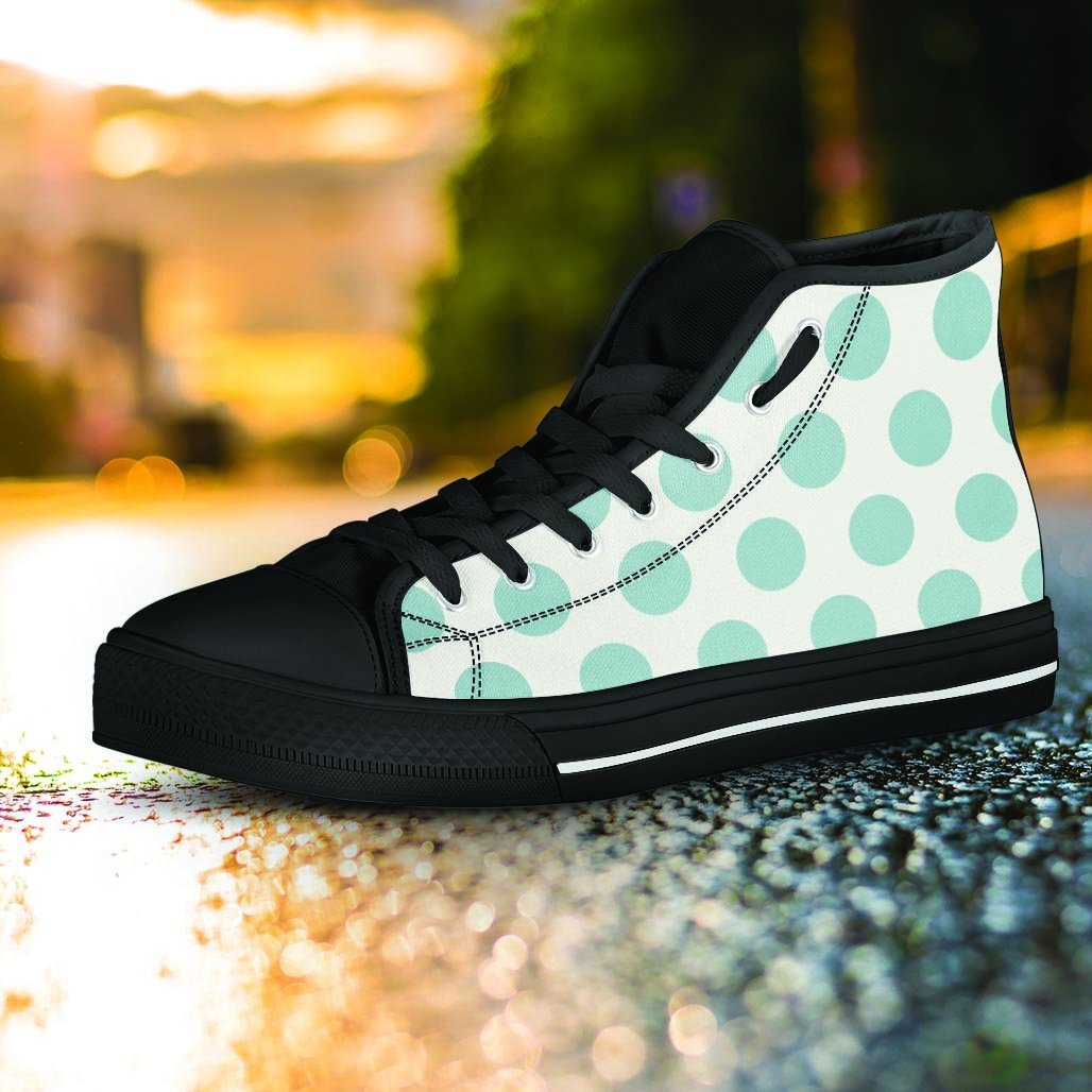 White And Turquoise Polka Dot Women's High Top Shoes-grizzshop