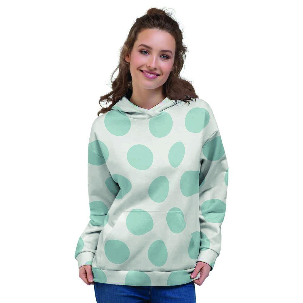 White And Turquoise Polka Dot Women's Hoodie-grizzshop