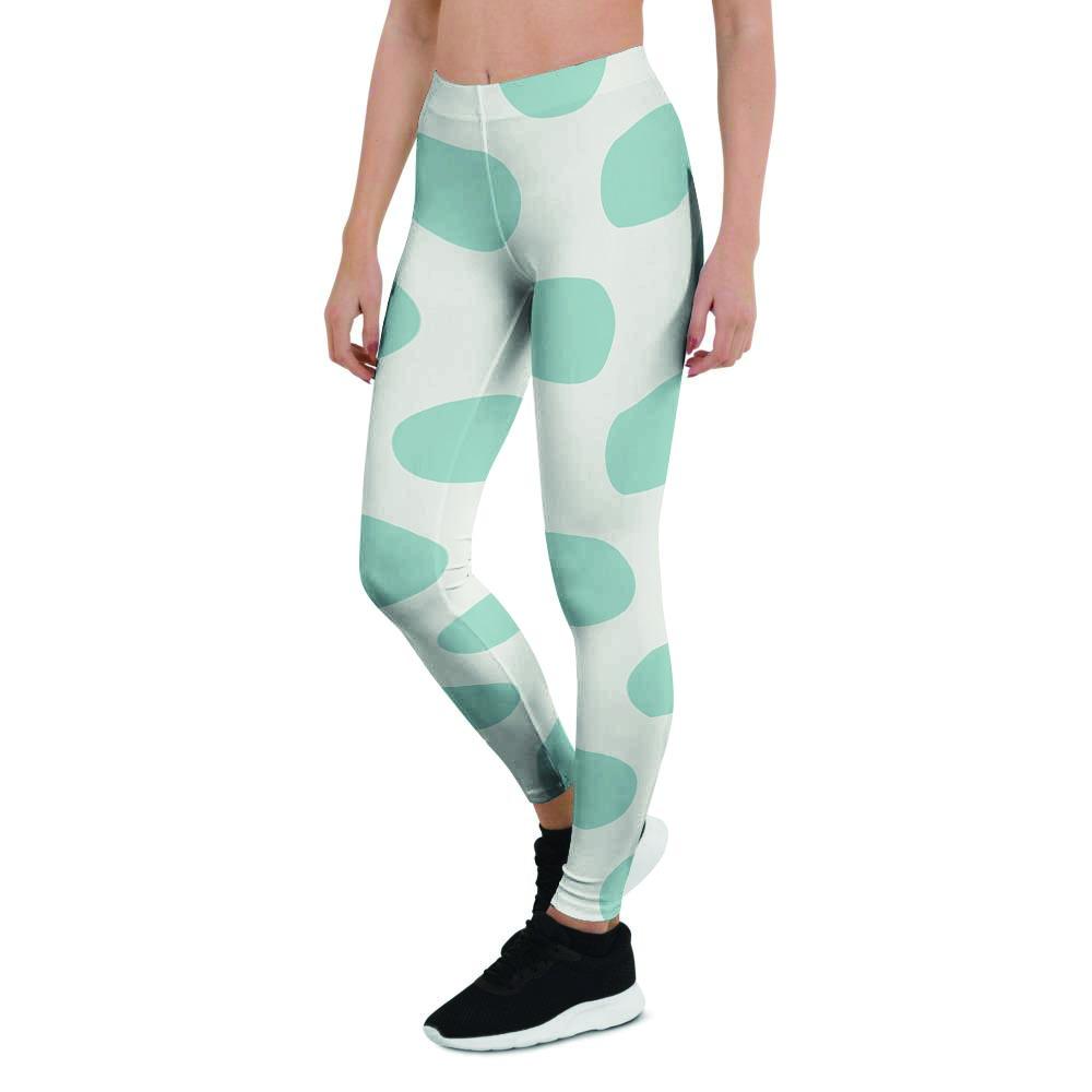 White And Turquoise Polka Dot Women's Leggings-grizzshop