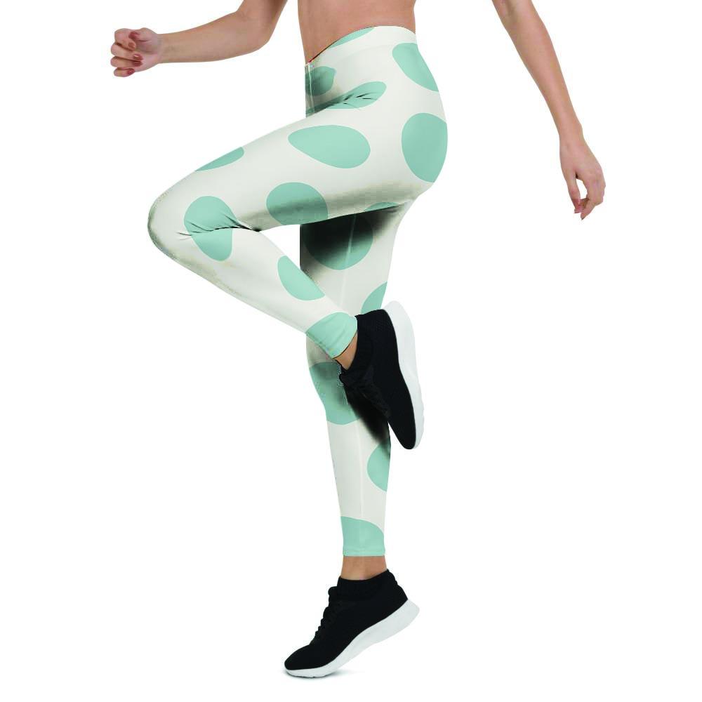 White And Turquoise Polka Dot Women's Leggings-grizzshop