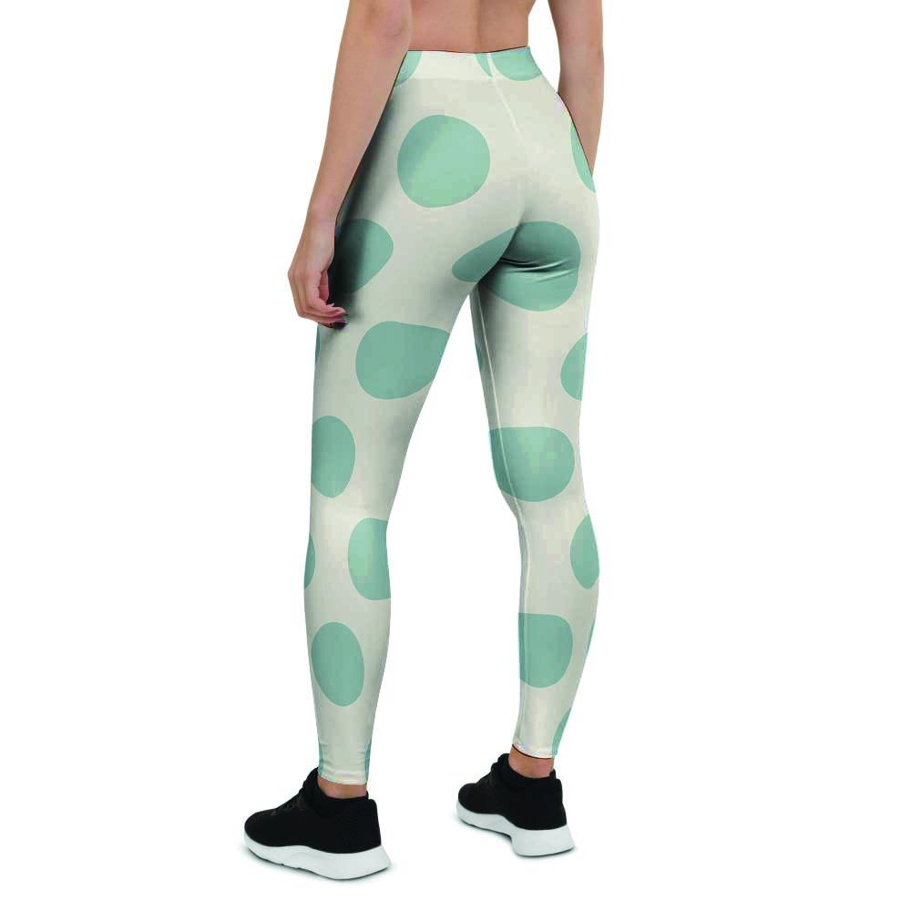 White And Turquoise Polka Dot Women's Leggings-grizzshop