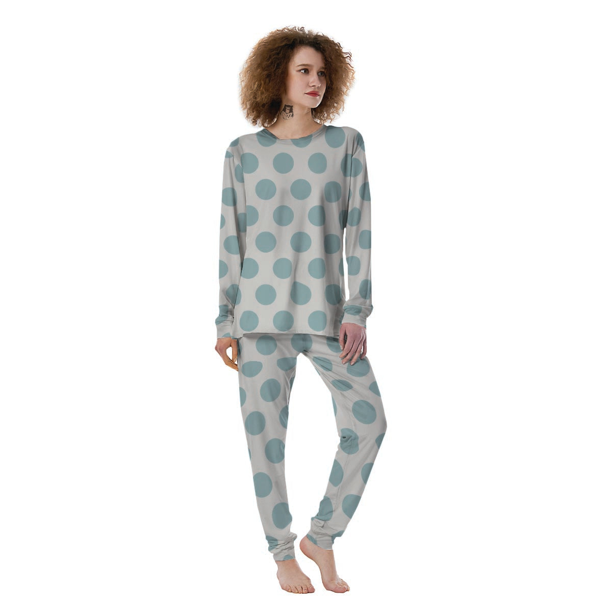 White And Turquoise Polka Dot Women's Pajamas-grizzshop