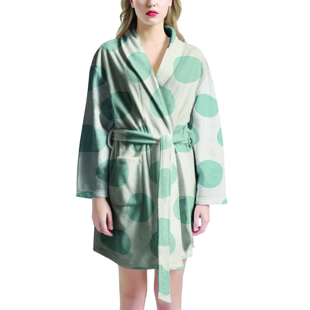 White And Turquoise Polka Dot Women's Robe-grizzshop