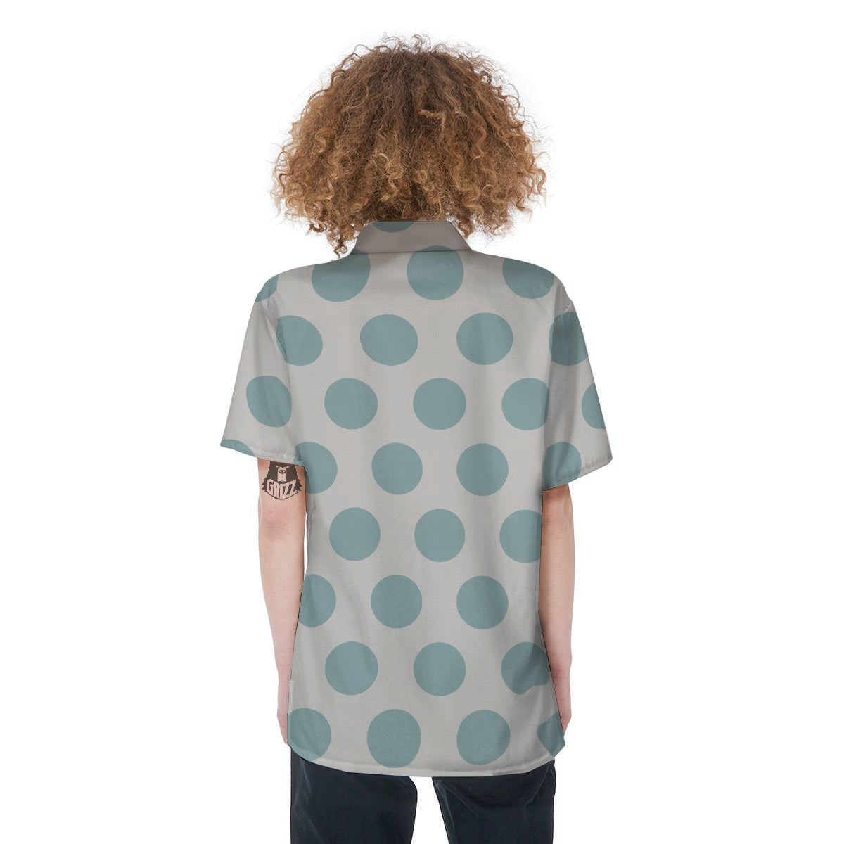White And Turquoise Polka Dot Women's Short Sleeve Shirts-grizzshop