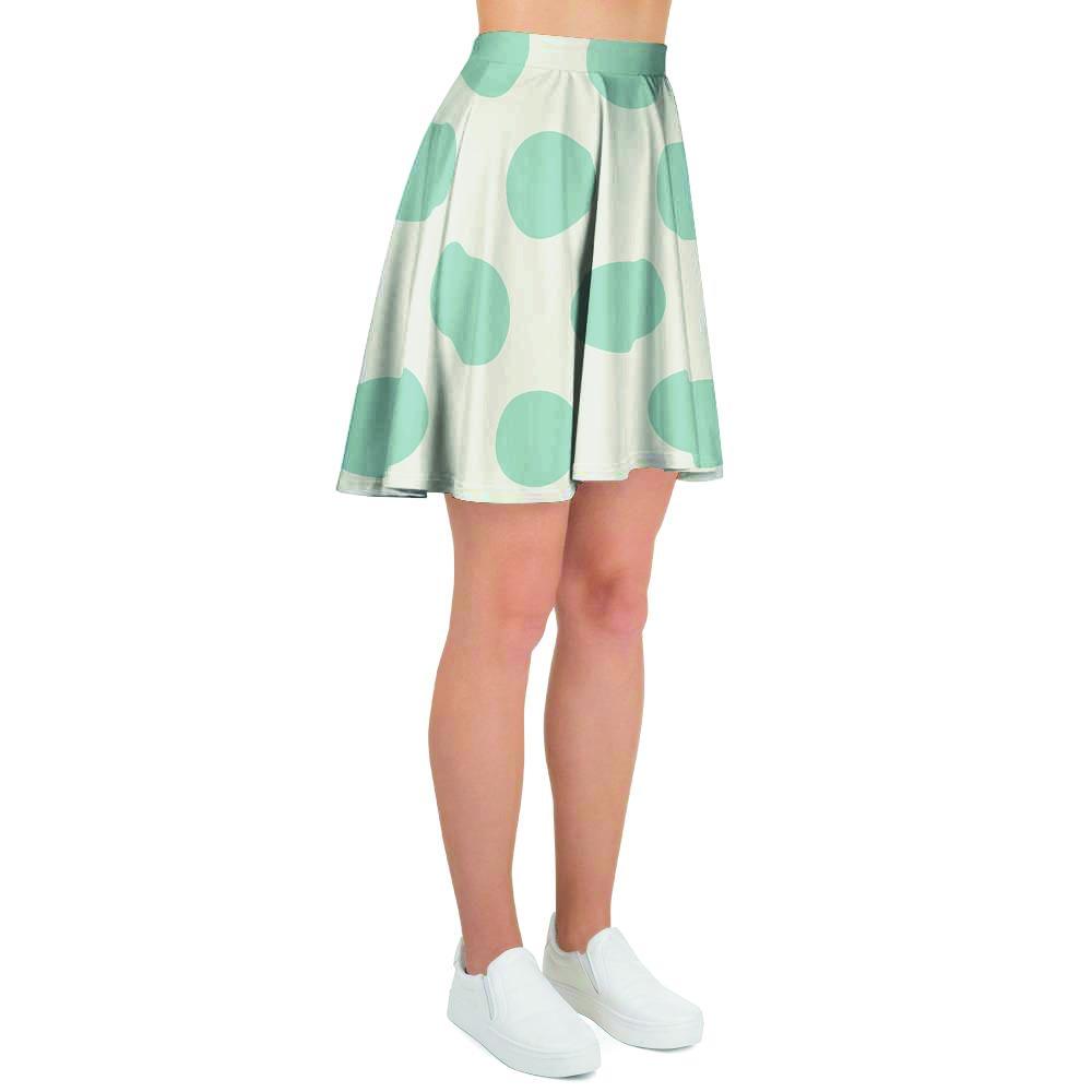 White And Turquoise Polka Dot Women's Skirt-grizzshop