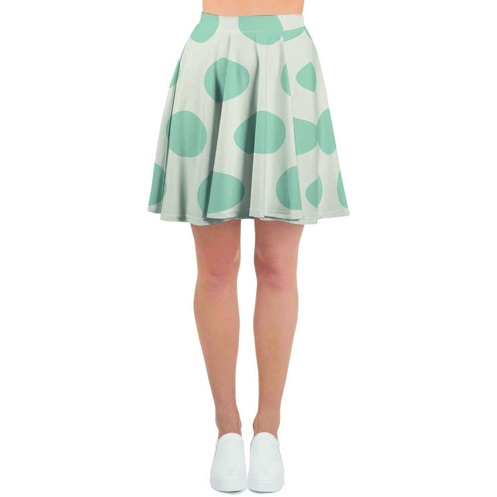 White And Turquoise Polka Dot Women's Skirt-grizzshop