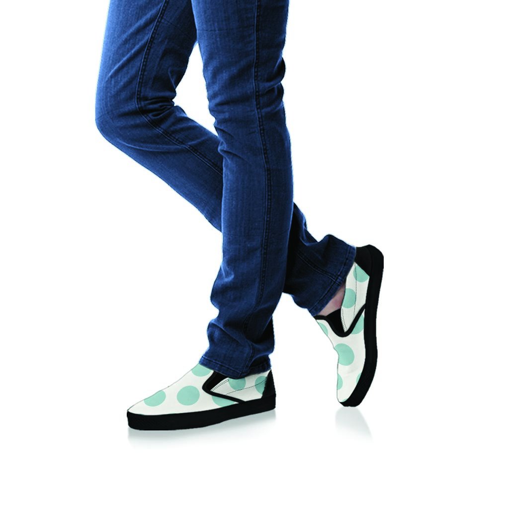 White And Turquoise Polka Dot Women's Slip On Sneakers-grizzshop