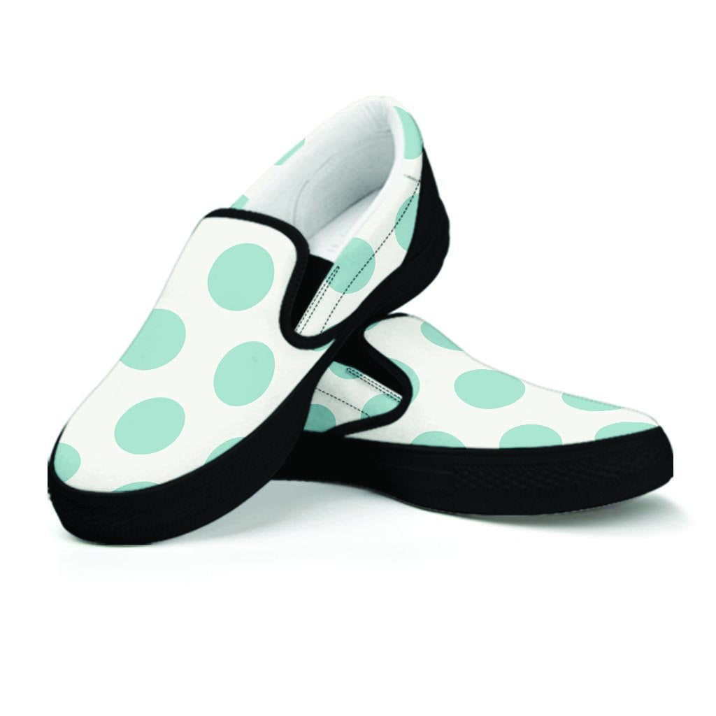 White And Turquoise Polka Dot Women's Slip On Sneakers-grizzshop