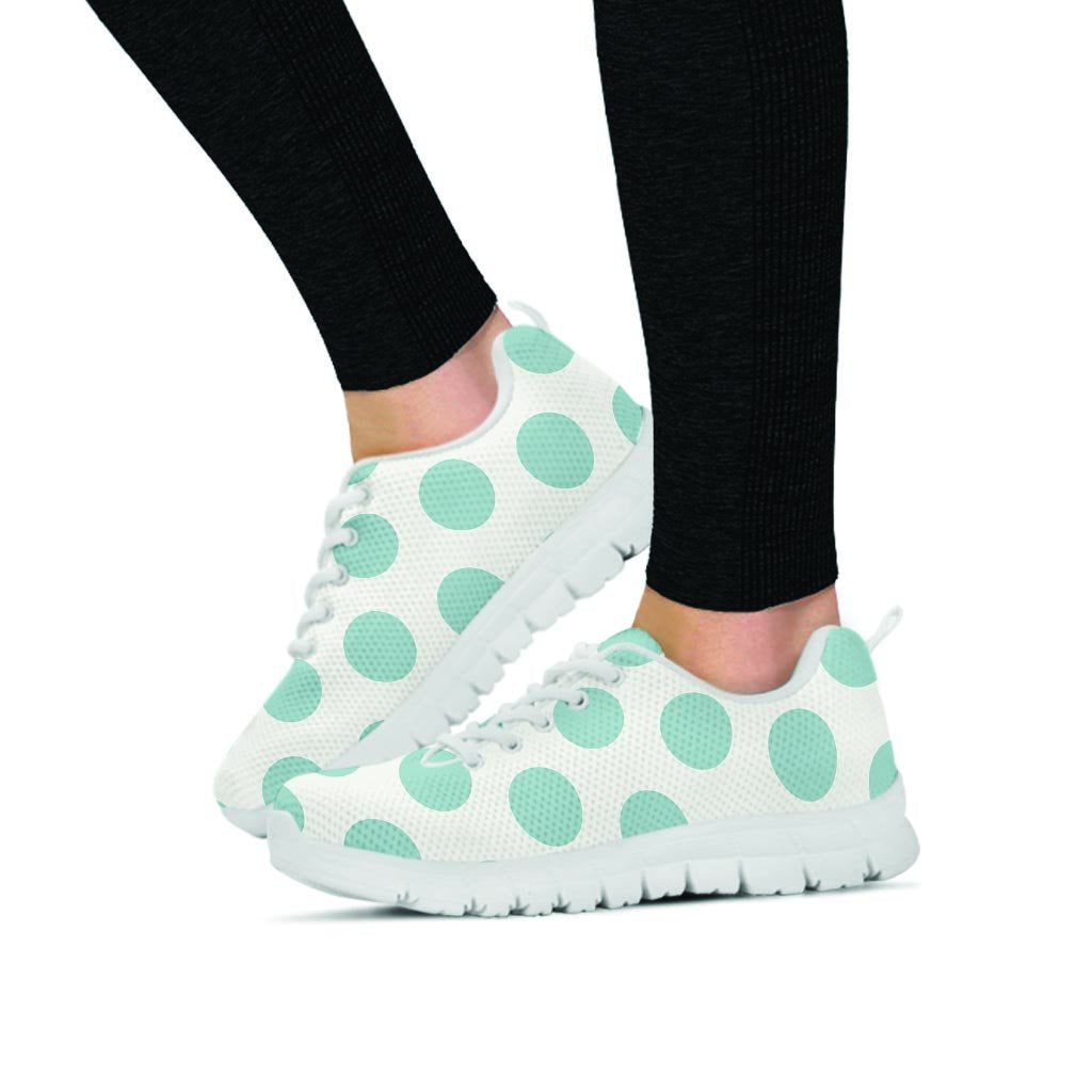 White And Turquoise Polka Dot Women's Sneakers-grizzshop