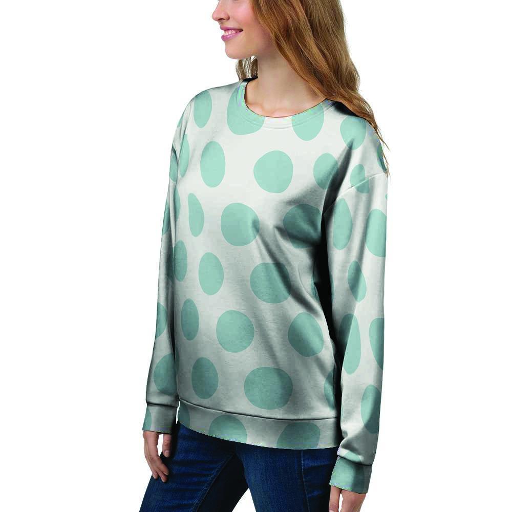 White And Turquoise Polka Dot Women's Sweatshirt-grizzshop