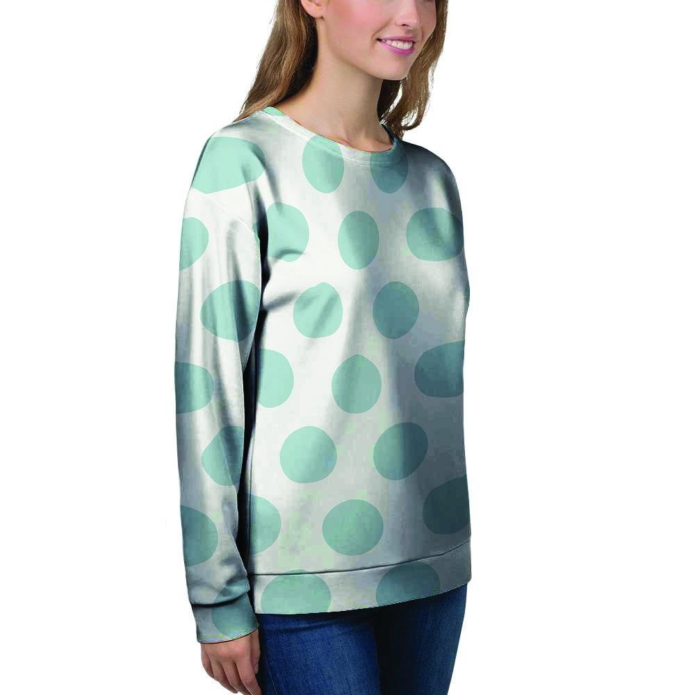 White And Turquoise Polka Dot Women's Sweatshirt-grizzshop