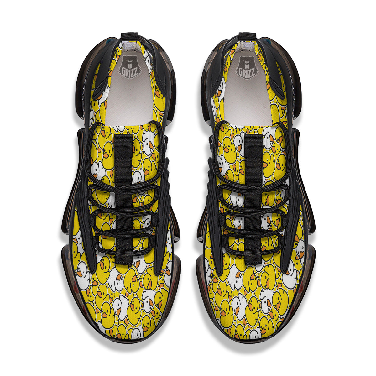White And Yellow Duck Rubber Print Pattern Black Gym Shoes-grizzshop