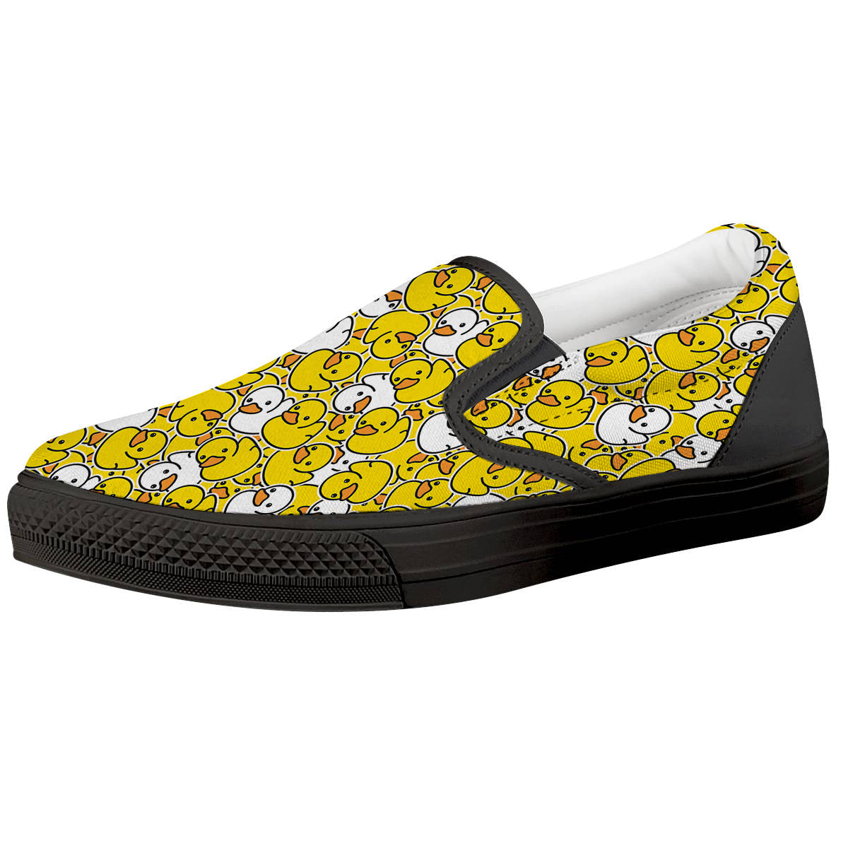 White And Yellow Duck Rubber Print Pattern Black Slip On Shoes-grizzshop