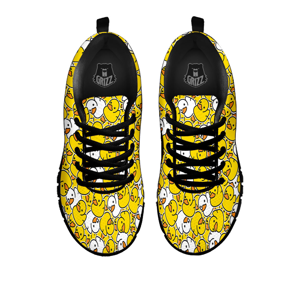 White And Yellow Duck Rubber Print Pattern Black Sneaker-grizzshop