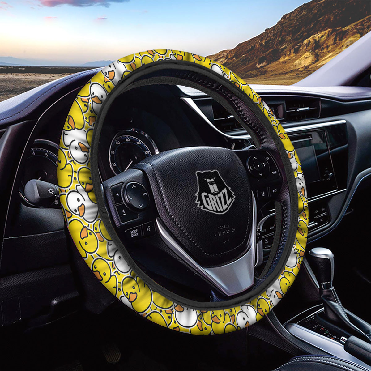 White And Yellow Duck Rubber Print Pattern Car Steering Wheel Cover-grizzshop