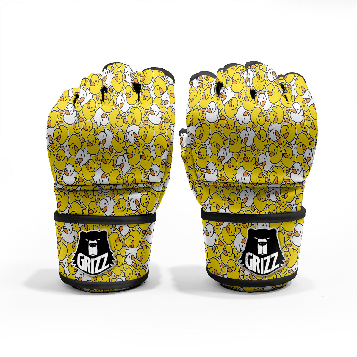 White And Yellow Duck Rubber Print Pattern MMA Gloves-grizzshop