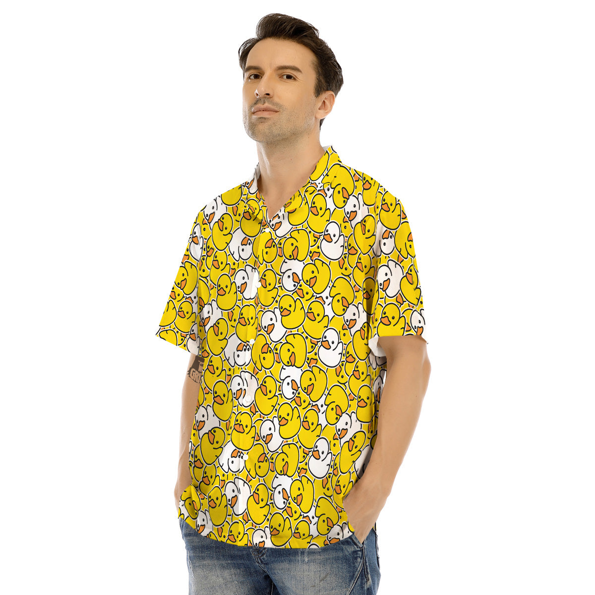 White And Yellow Duck Rubber Print Pattern Men's Hawaiian Shirt-grizzshop