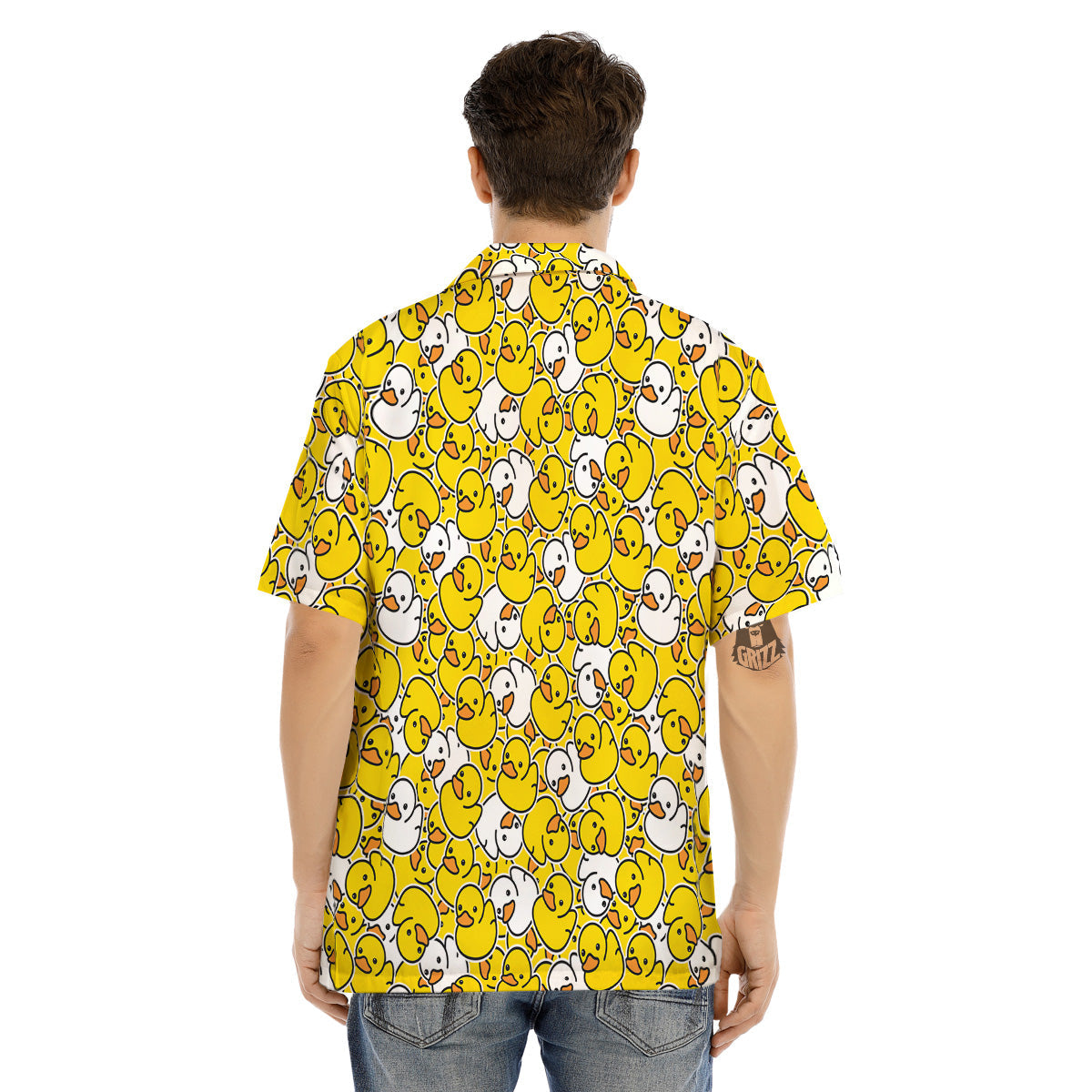 White And Yellow Duck Rubber Print Pattern Men's Hawaiian Shirt-grizzshop