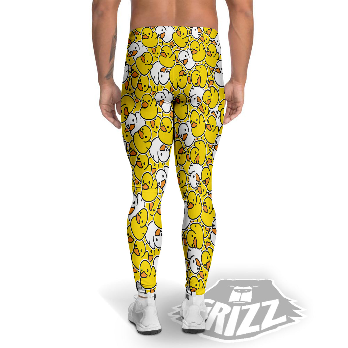 White And Yellow Duck Rubber Print Pattern Men's Leggings-grizzshop