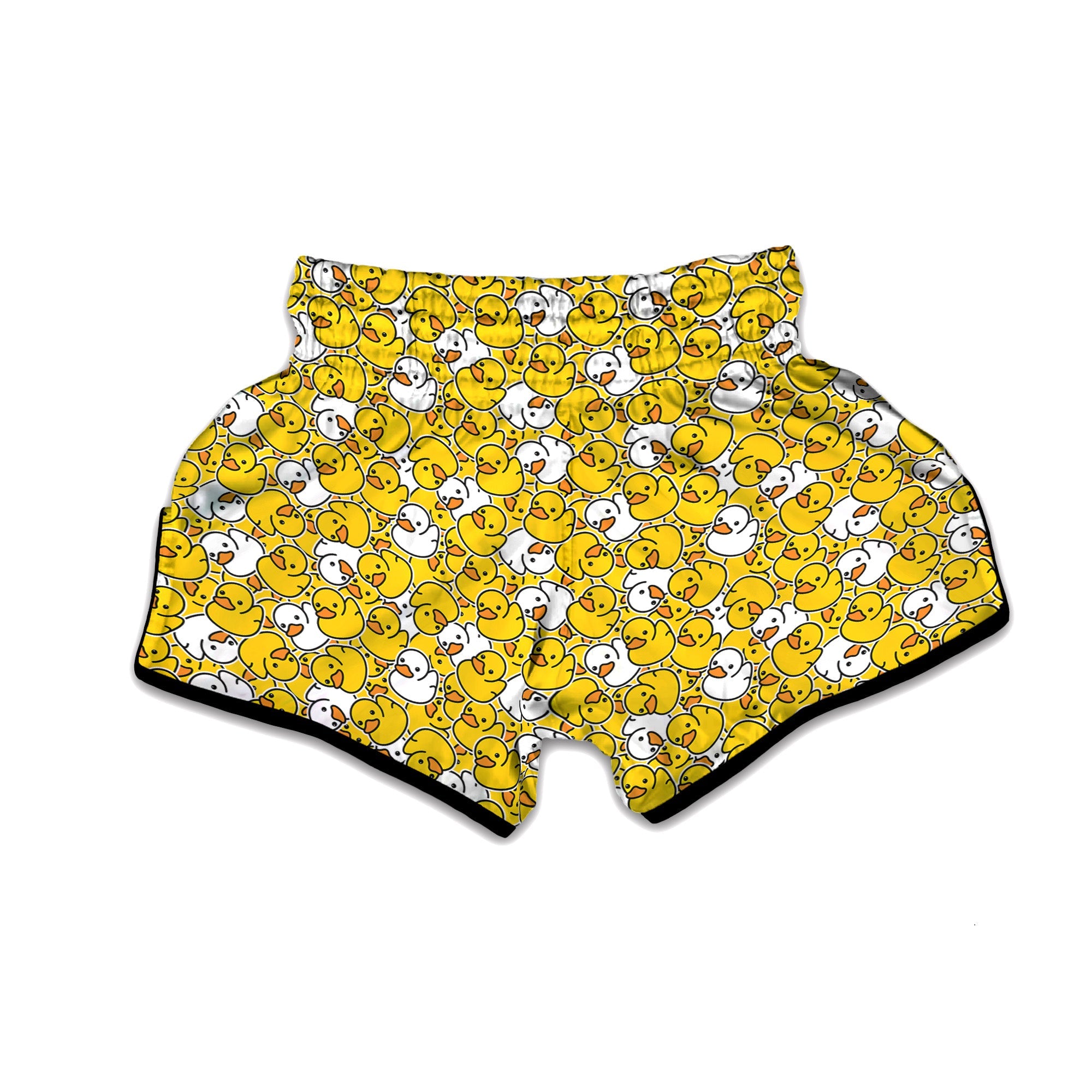 White And Yellow Duck Rubber Print Pattern Muay Thai Boxing Shorts-grizzshop