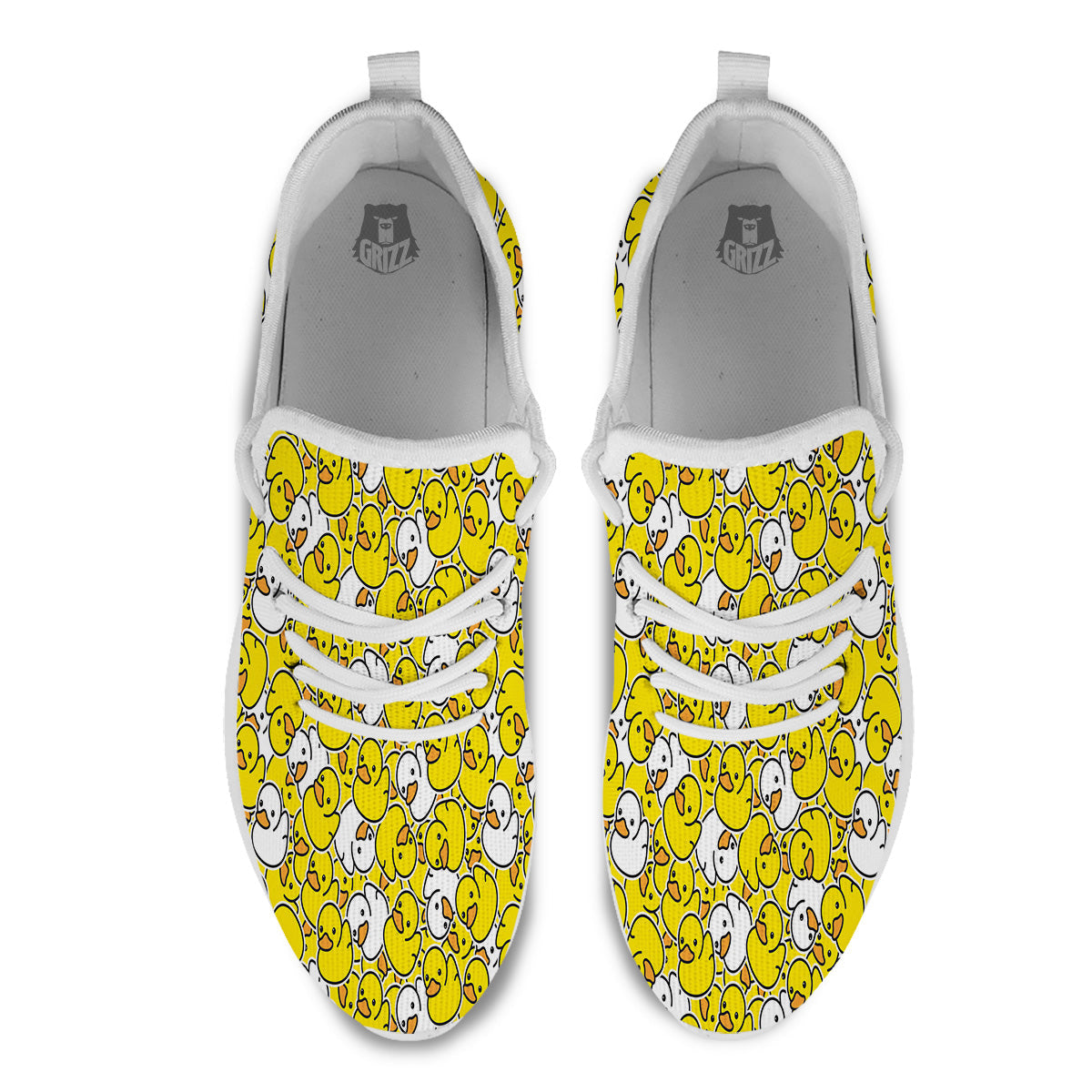 White And Yellow Duck Rubber Print Pattern White Athletic Shoes-grizzshop