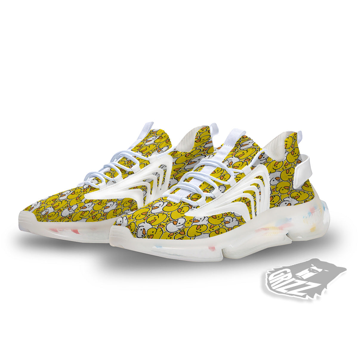 White And Yellow Duck Rubber Print Pattern White Gym Shoes-grizzshop