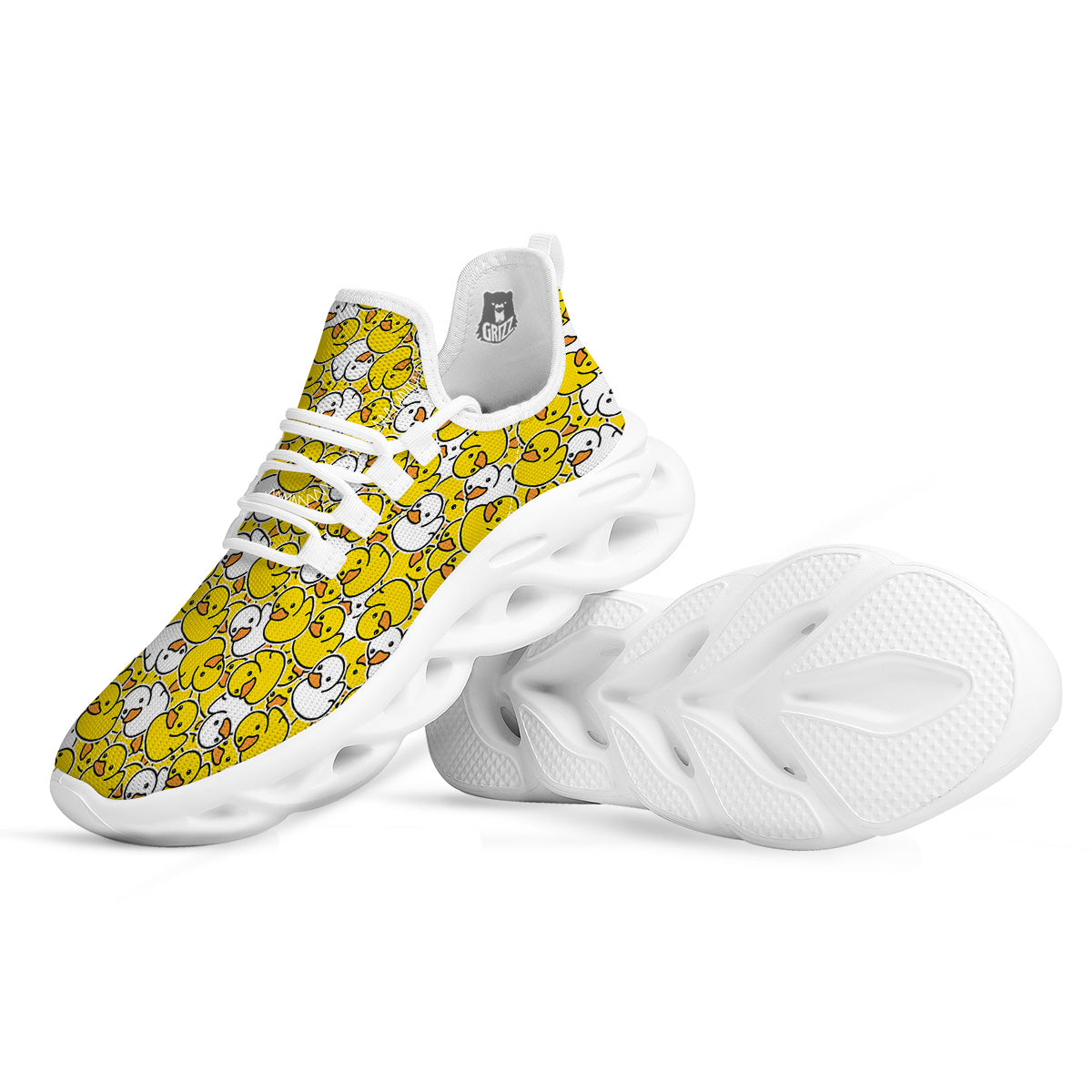 White And Yellow Duck Rubber Print Pattern White Running Shoes-grizzshop