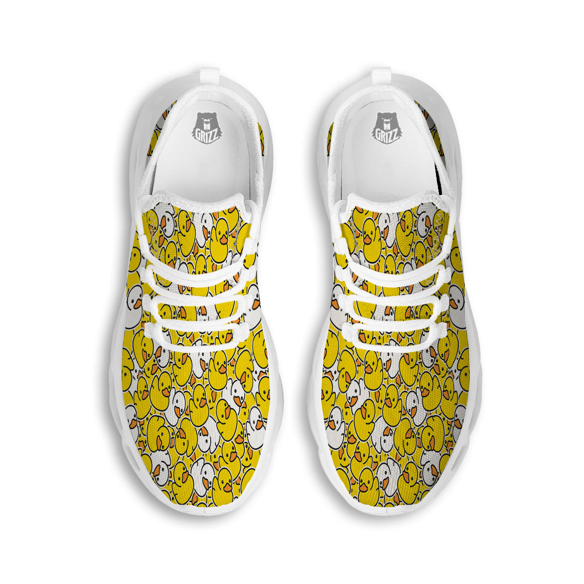 White And Yellow Duck Rubber Print Pattern White Running Shoes-grizzshop