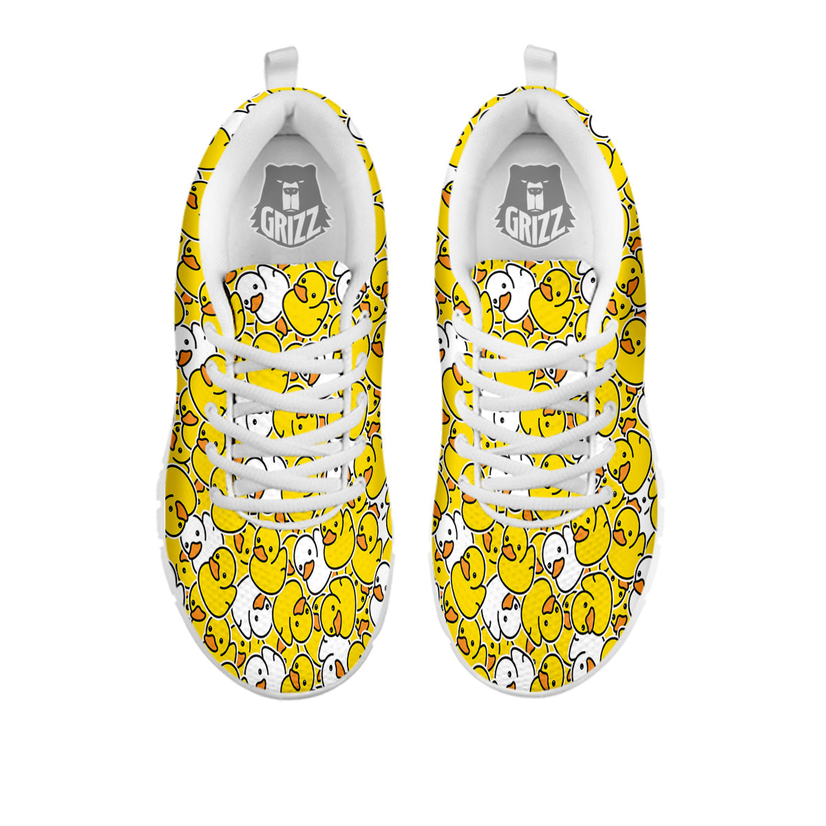 White And Yellow Duck Rubber Print Pattern White Sneaker-grizzshop