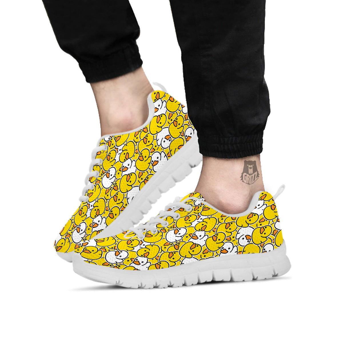 White And Yellow Duck Rubber Print Pattern White Sneaker-grizzshop