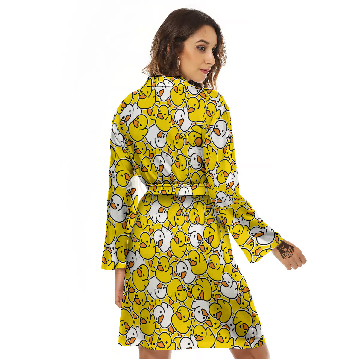 White And Yellow Duck Rubber Print Pattern Women's Robe-grizzshop