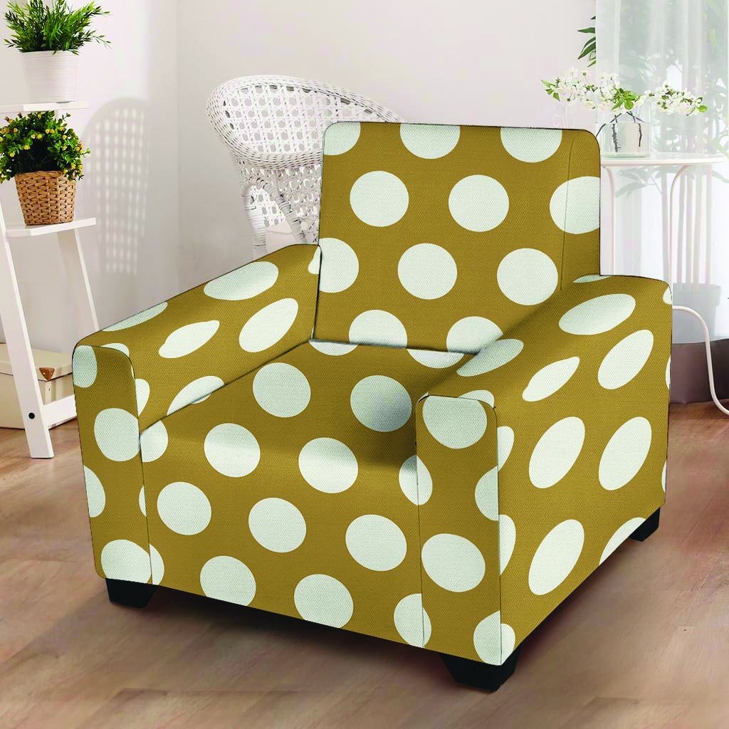 White And Yellow Polka Dot Armchair Cover-grizzshop