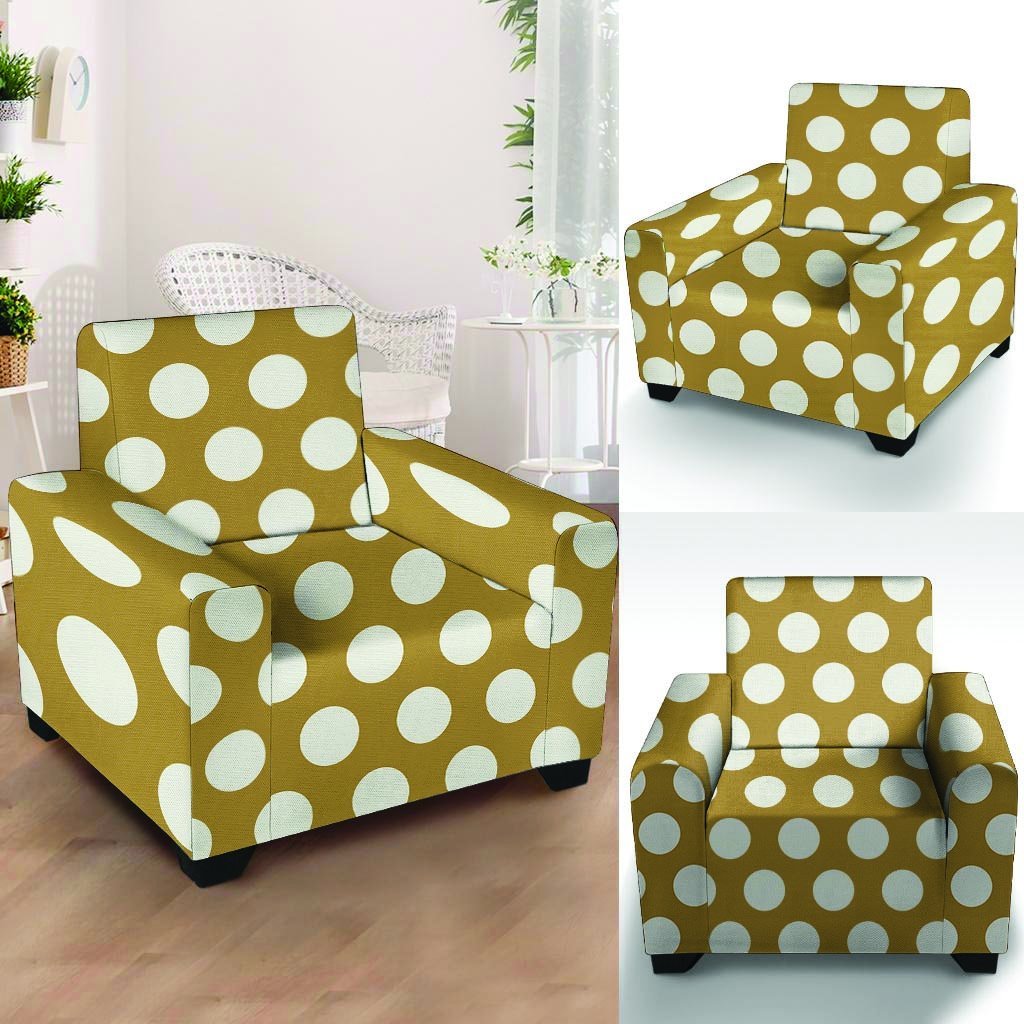 White And Yellow Polka Dot Armchair Cover-grizzshop