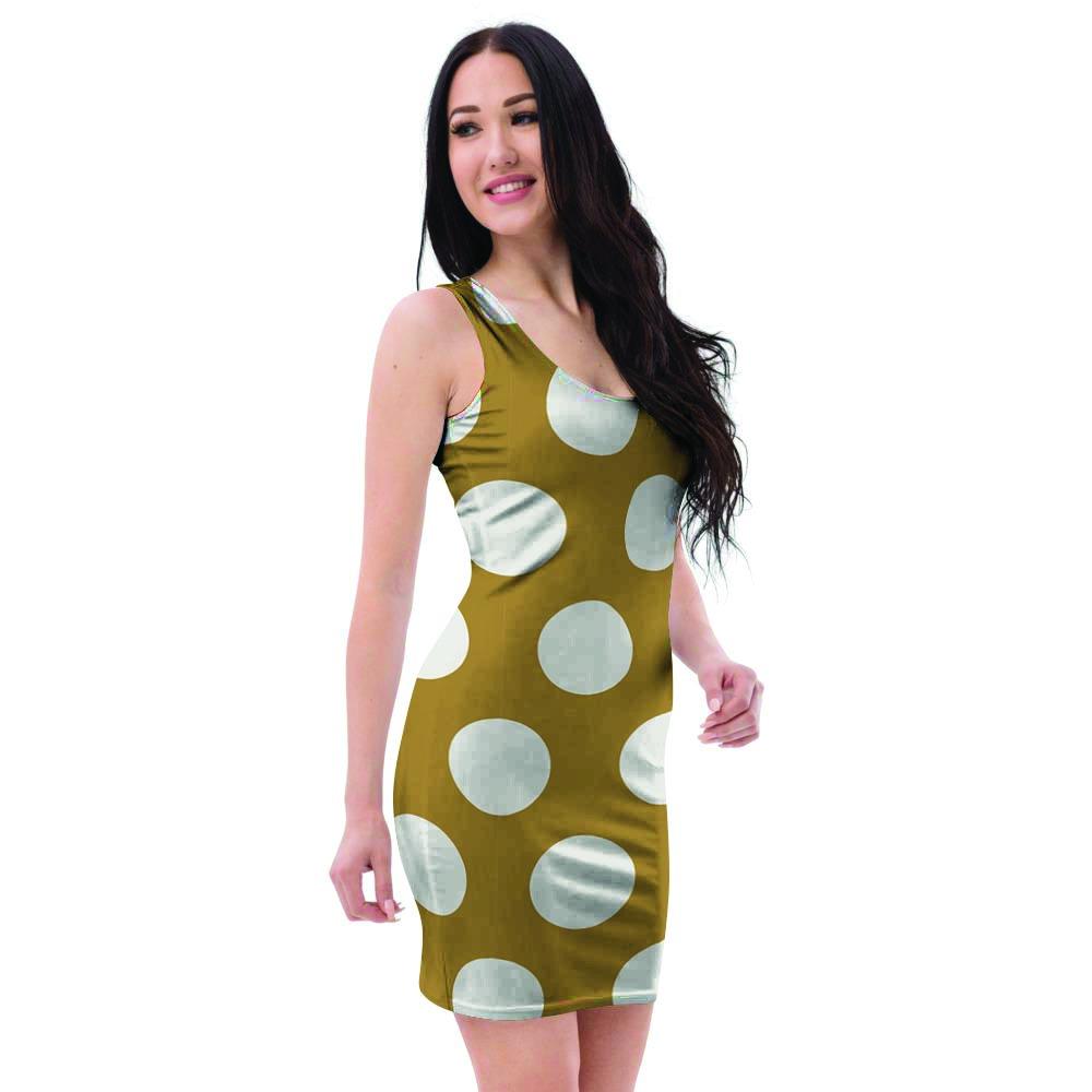 White And Yellow Polka Dot Bodycon Dress-grizzshop