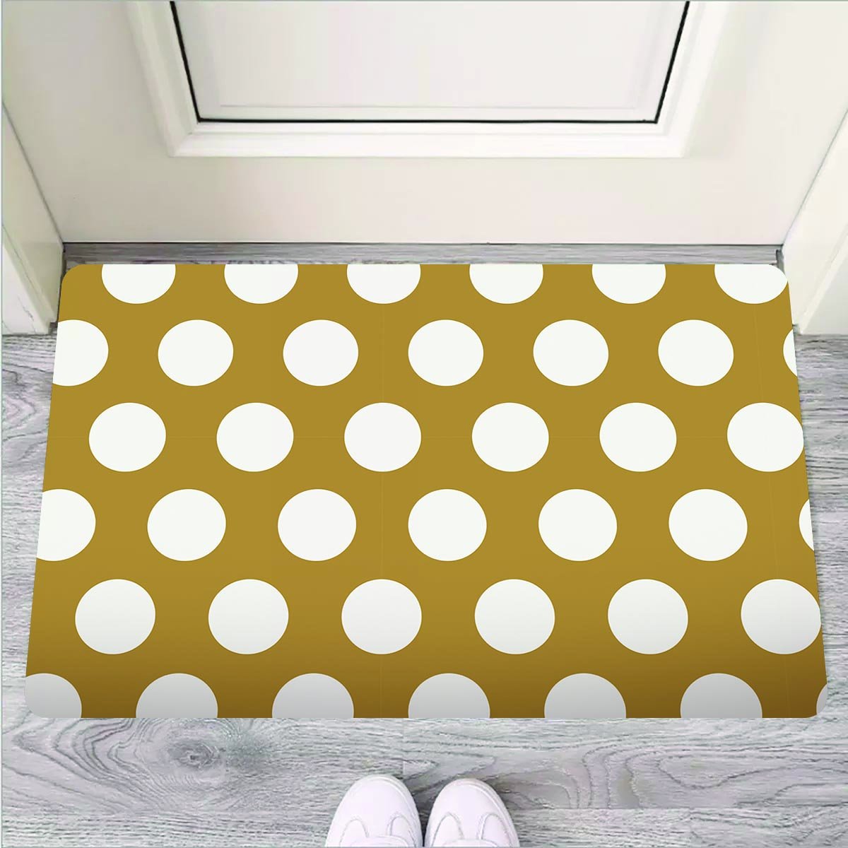 White And Yellow Polka Dot Door Mat-grizzshop