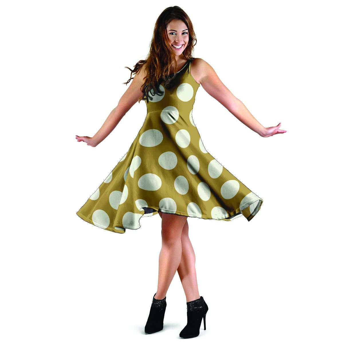 White And Yellow Polka Dot Dress-grizzshop