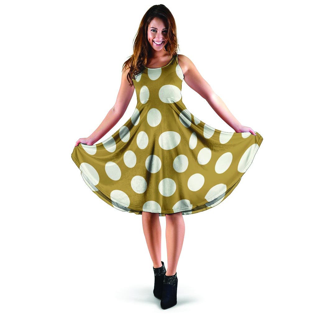 White And Yellow Polka Dot Dress-grizzshop