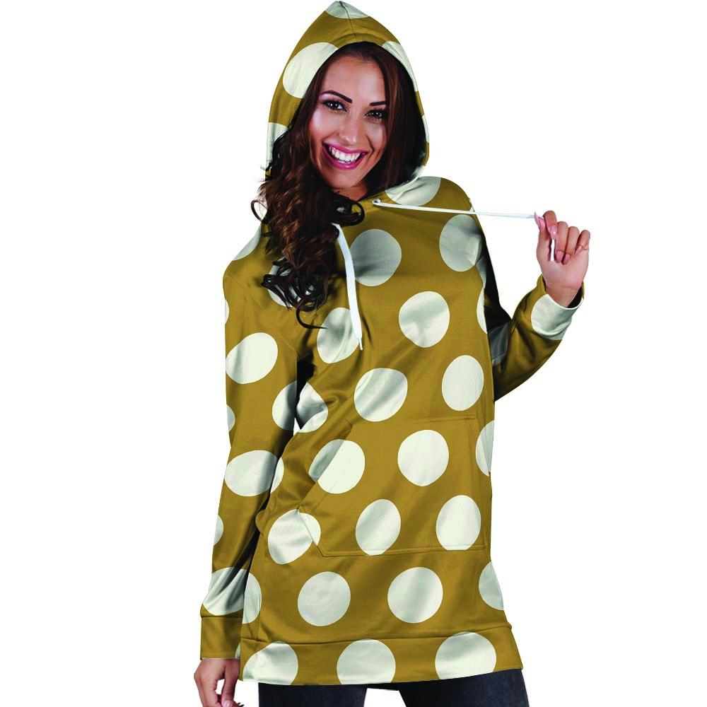 White And Yellow Polka Dot Hoodie Dress-grizzshop